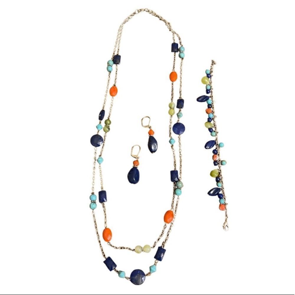 Lapis Blue, Coral, Turquoise and Jade colors with Silver • 3 Piece Jewelry Set